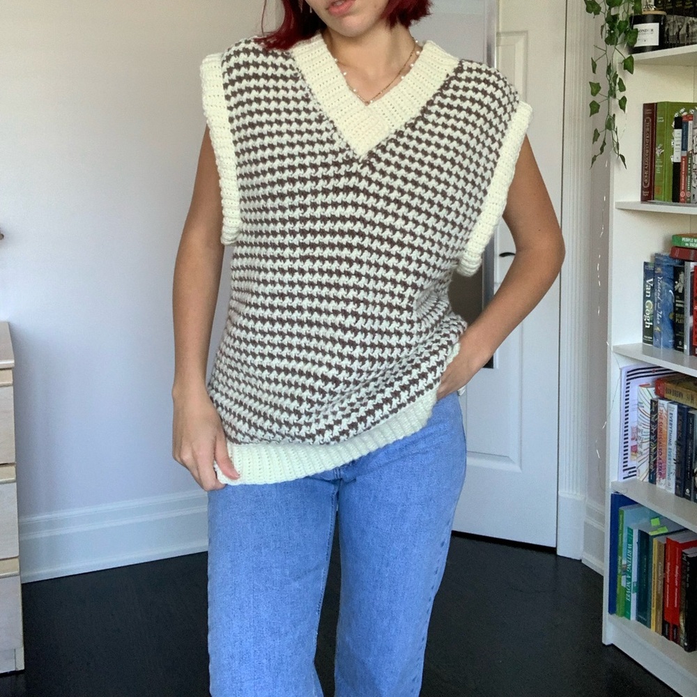 Handmade Crochet Chunky Sweater Vest – Brown & Cream